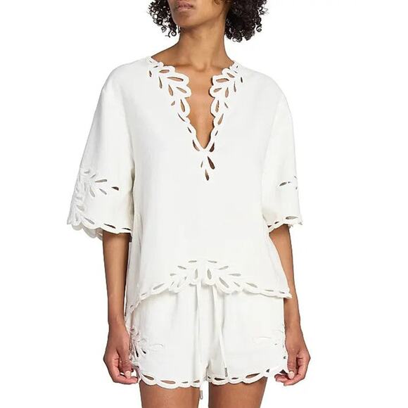 Isabel Marant Etoile Shana Eyelet Top Blouse - Fr38 Us6 White - Picture 2 of 7